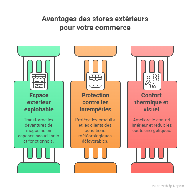 infographie avantages stores extérieurs commerce