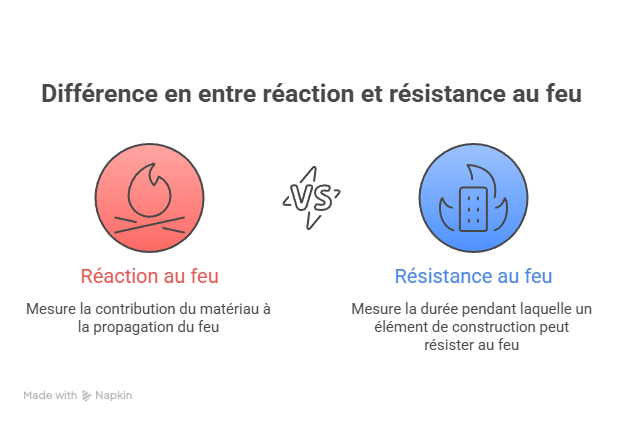Différence entre réaction au feu et résistance au feu - schema